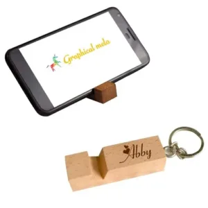 WOODEN KEYCHAIN WITH MOBILE STAND